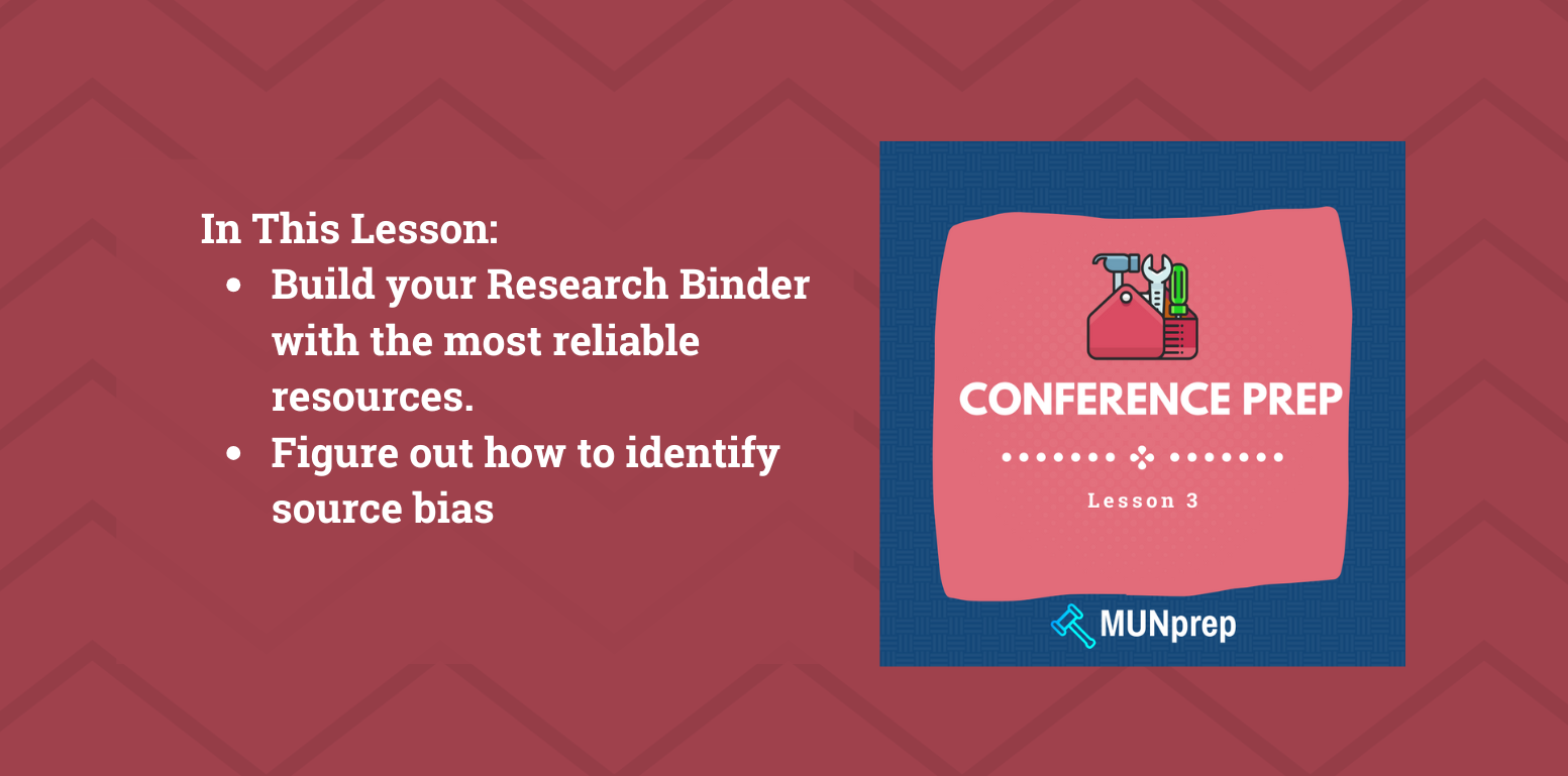 Header image for an article on MUN research - we cover building a research binder and identifying source bias. 