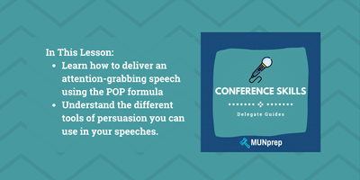 Header Image - Learn the basics of speeches in model un and how to use the POP formula to grab attention. 